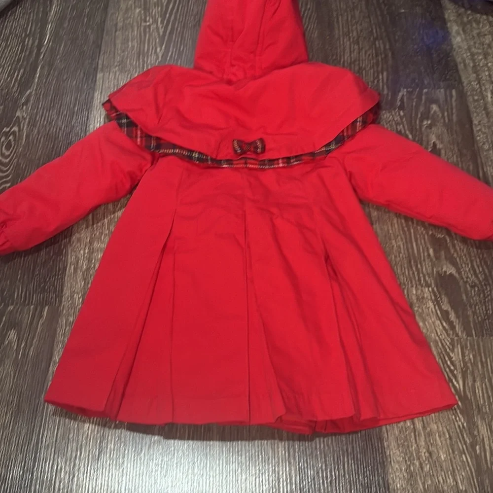 ROTHSCHILD Red & Plaid Kids Hooded Coat w/button-in removable Lining/Hood Sz 24M